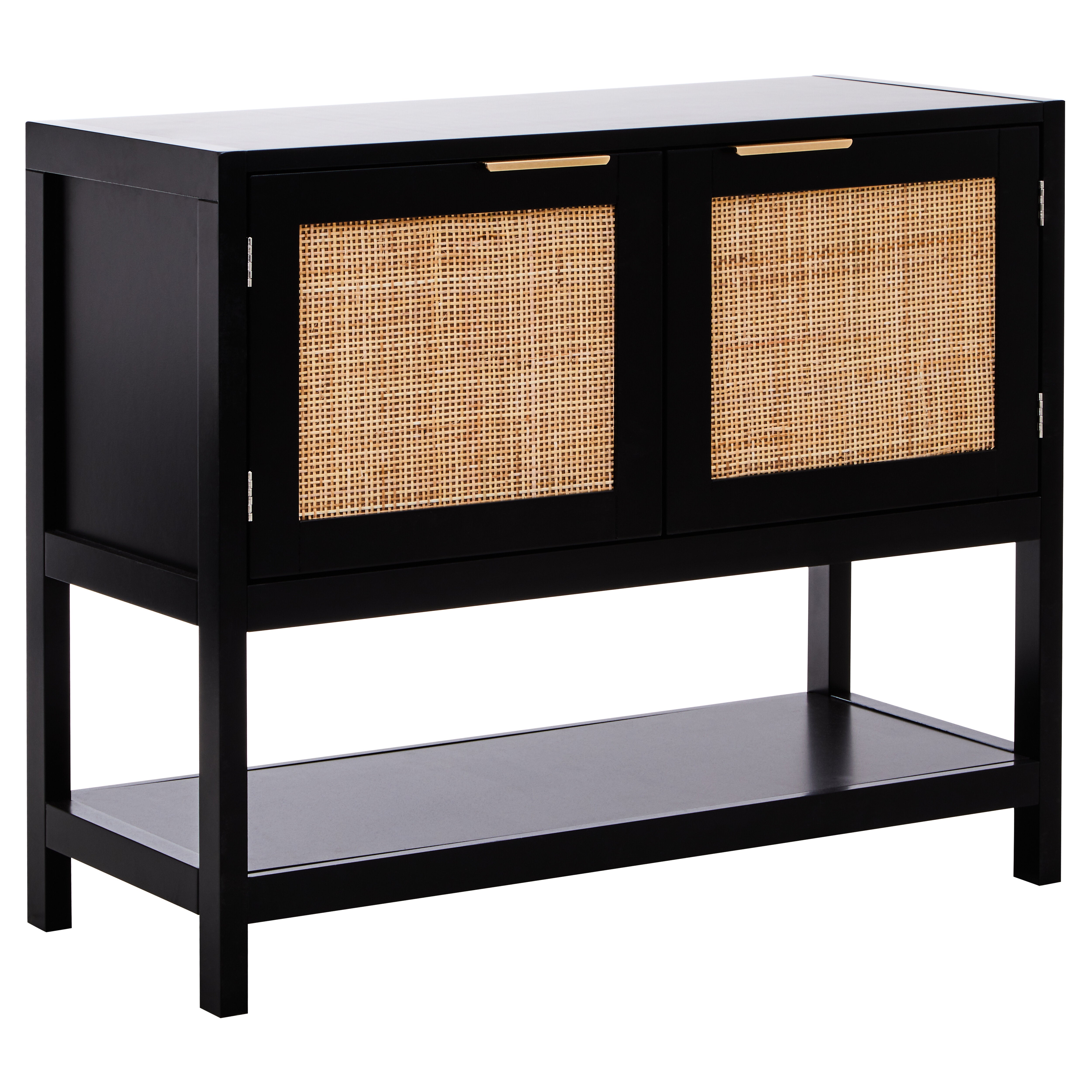 Burwood Black Wood & Rattan Two Door Side Cabinet